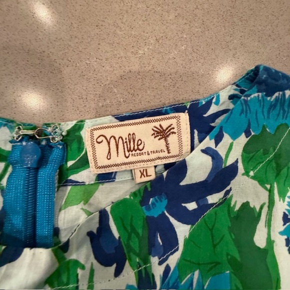 Women MILLE Cornflower Daisy Blue & Green Puffed Sleeves XL Blouse 100% Cotton - Picture 2 of 11